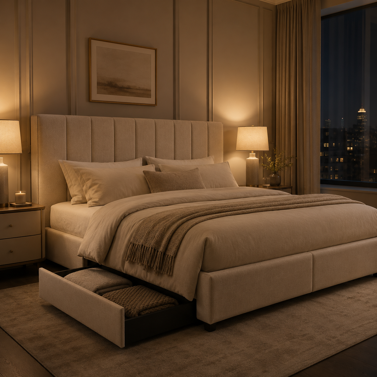 Polsterbett 180x200 cm mit Stauraum im Hotelstil-SelviaModern
