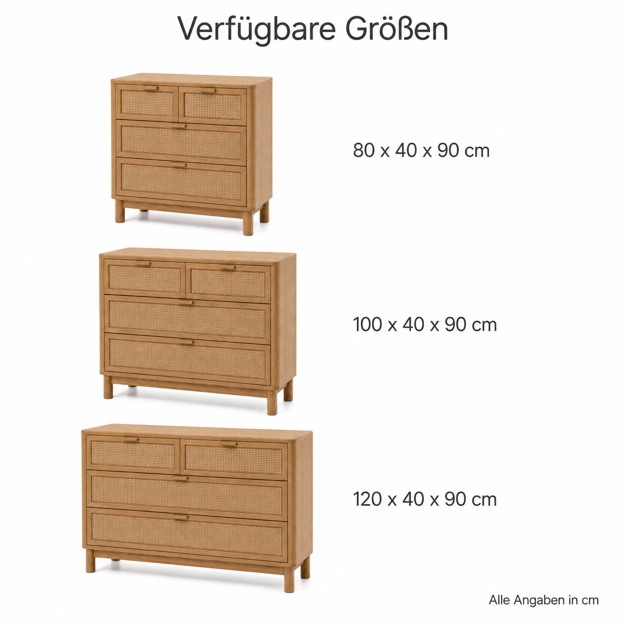 Kommode Eiche Natur mit Rattanoptik und Schubladen-SelviaModern