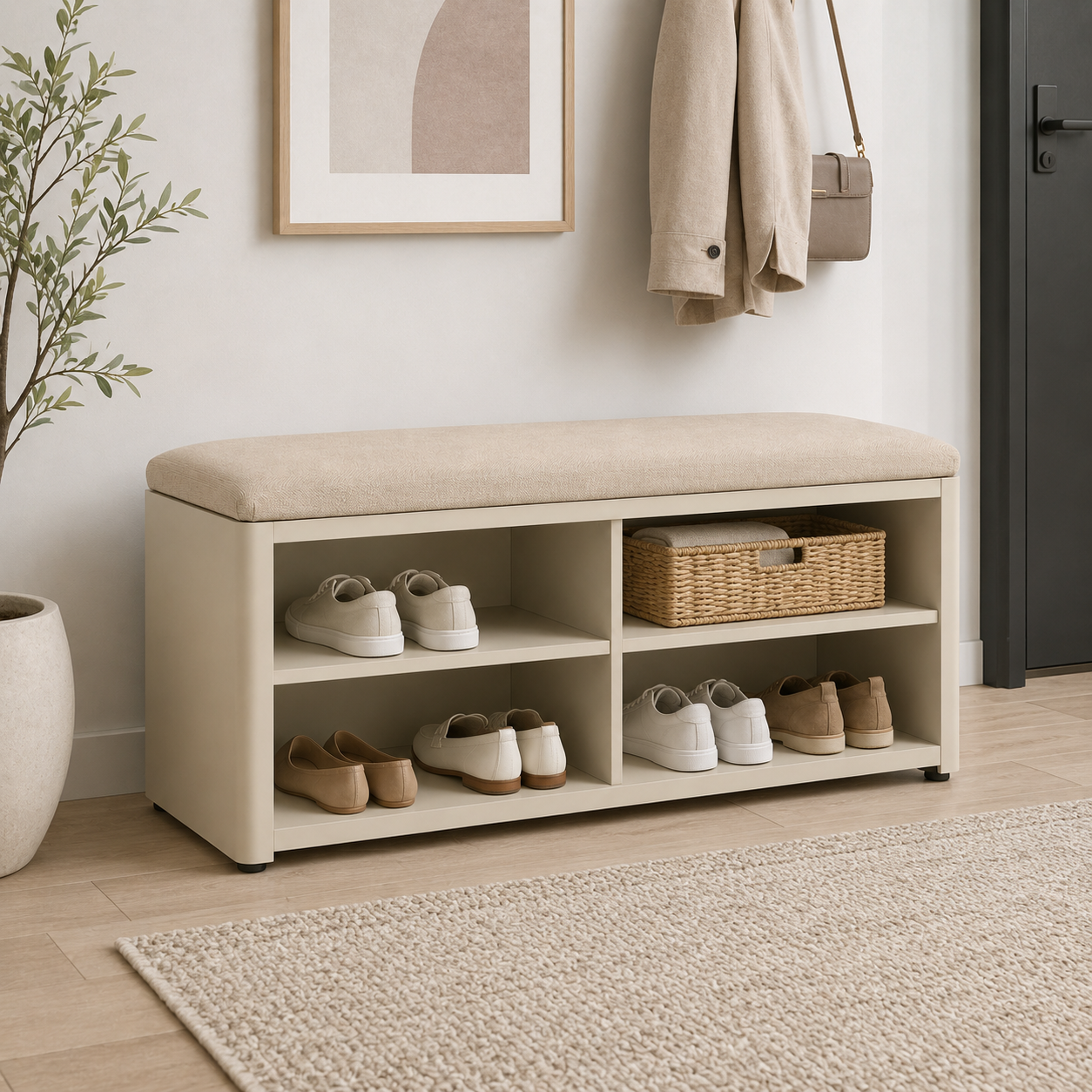 Schuhbank 100 cm mit Sitzpolster und Stauraum-SelviaModern