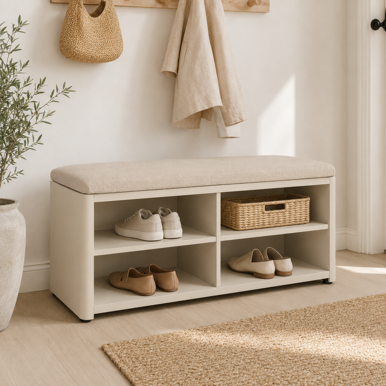 Schuhbank 100 cm mit Sitzpolster und Stauraum-SelviaModern