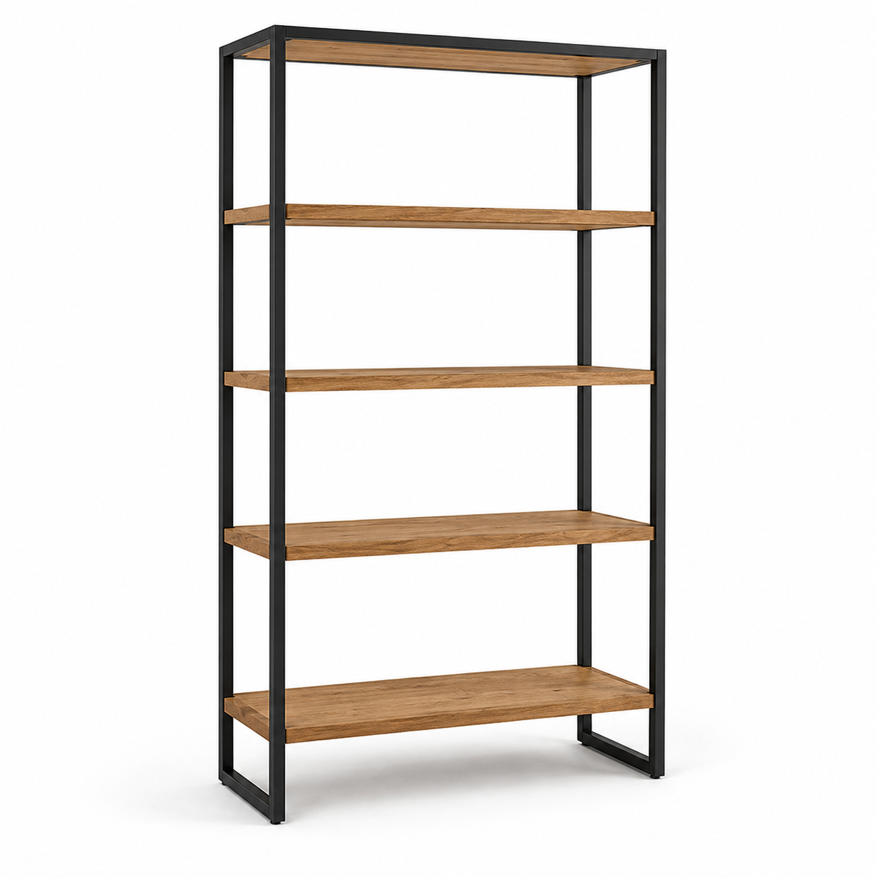 Bücherregal Schwarz mit Metallrahmen und Holzablagen-SelviaModern