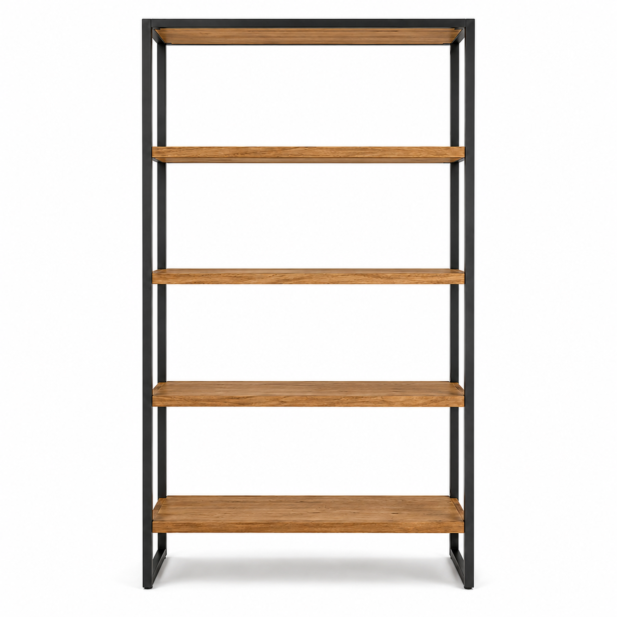 Bücherregal Schwarz mit Metallrahmen und Holzablagen-SelviaModern