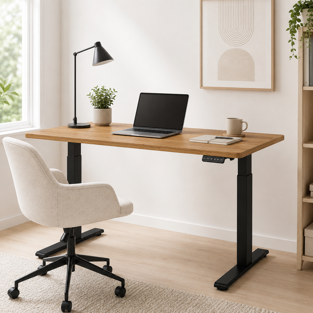 Homeoffice Schreibtisch Eiche Natur höhenverstellbar-SelviaModern