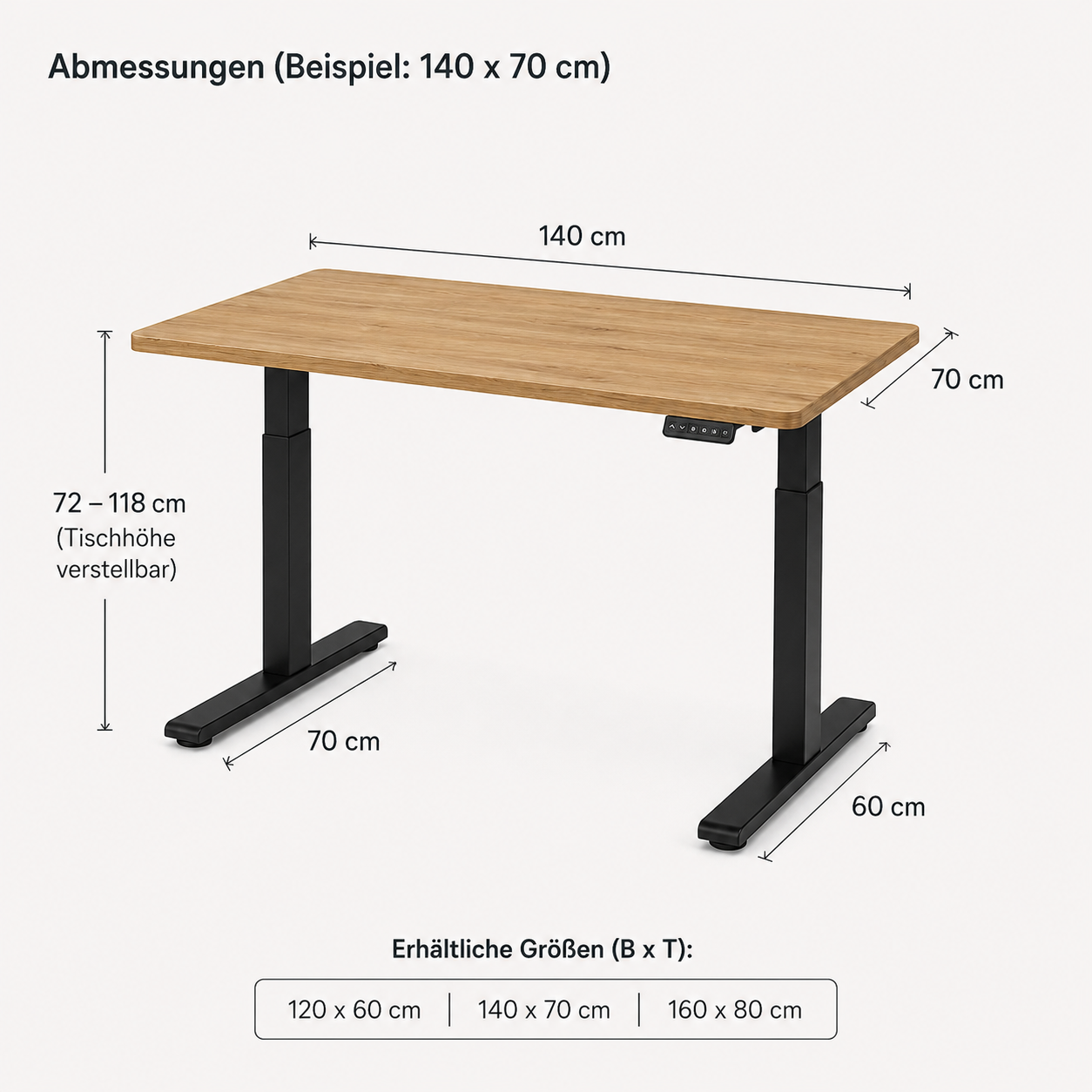 Homeoffice Schreibtisch Eiche Natur höhenverstellbar-SelviaModern