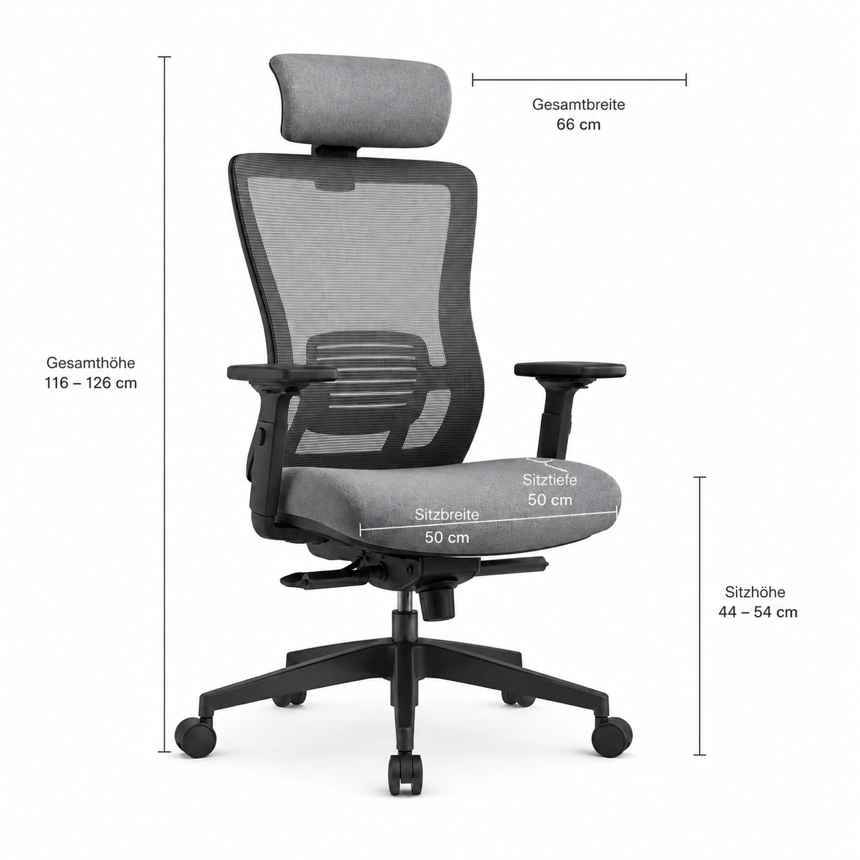 Ergonomischer Drehstuhl 118 cm mit Stoffbezug-SelviaModern