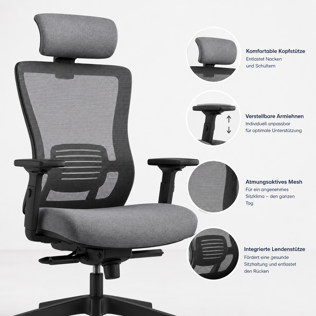 Ergonomischer Drehstuhl 118 cm mit Stoffbezug-SelviaModern