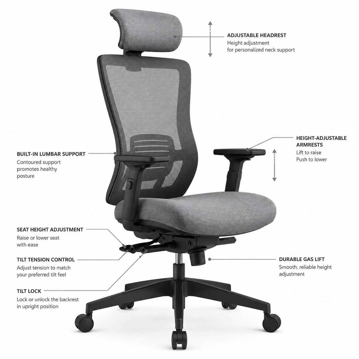 Ergonomischer Drehstuhl 118 cm mit Stoffbezug-SelviaModern
