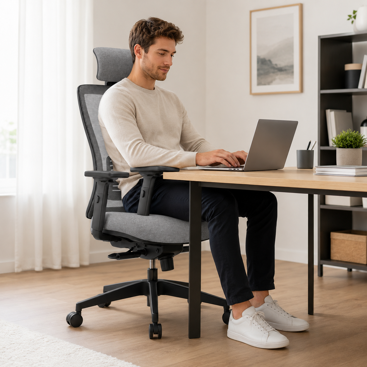 Ergonomischer Drehstuhl 118 cm mit Stoffbezug-SelviaModern