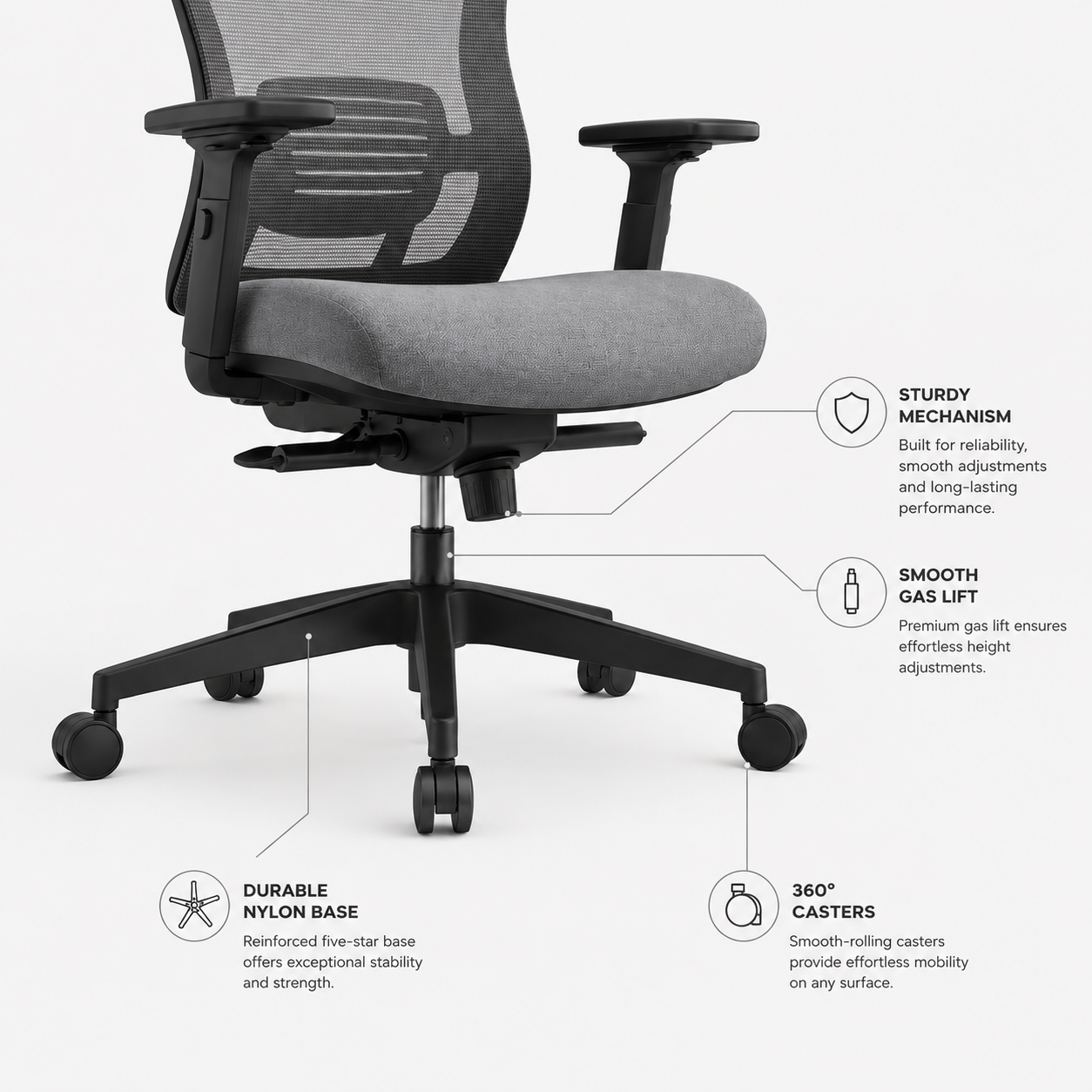 Ergonomischer Drehstuhl 118 cm mit Stoffbezug-SelviaModern