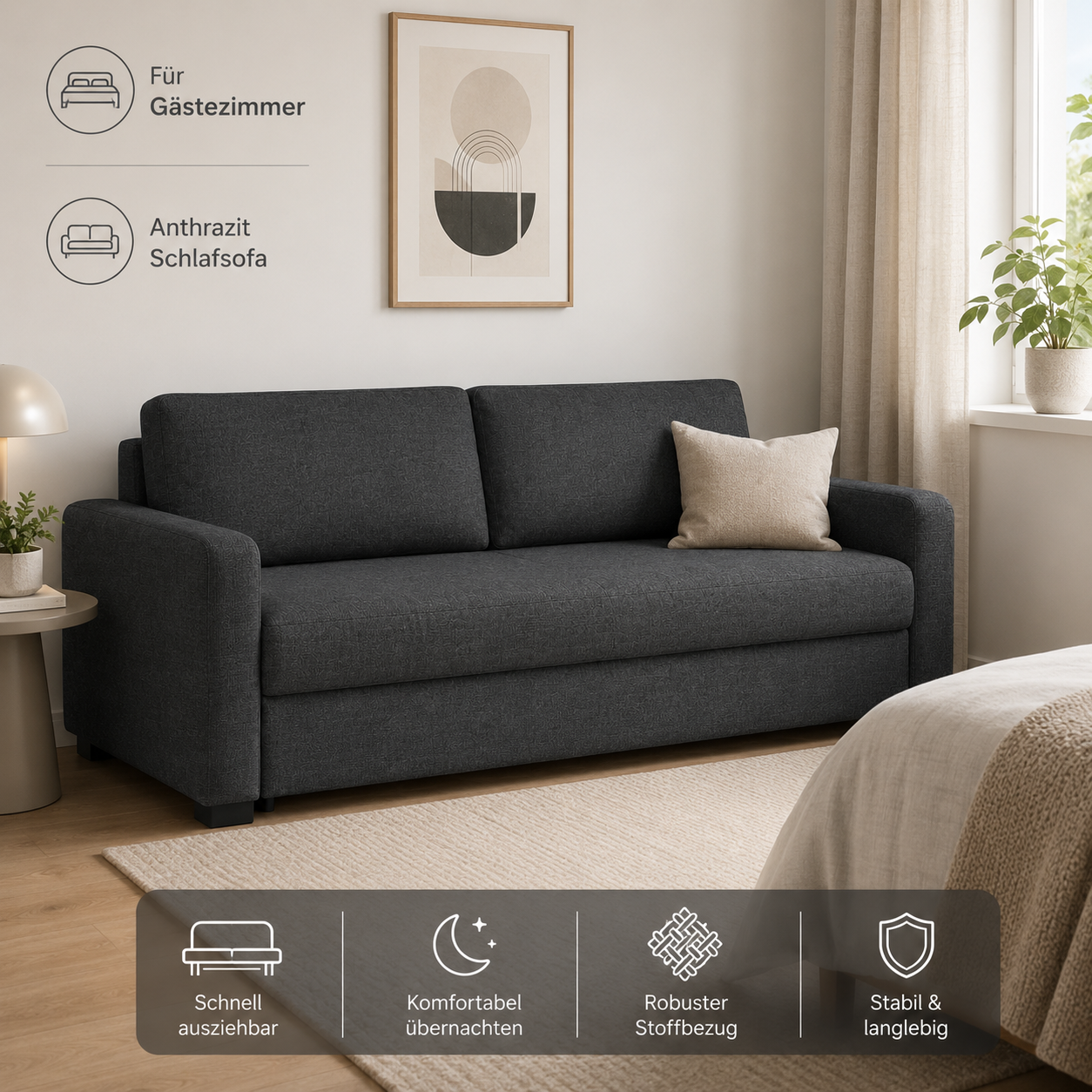 Schlafsofa Anthrazit für Gästezimmer und Studio-SelviaModern