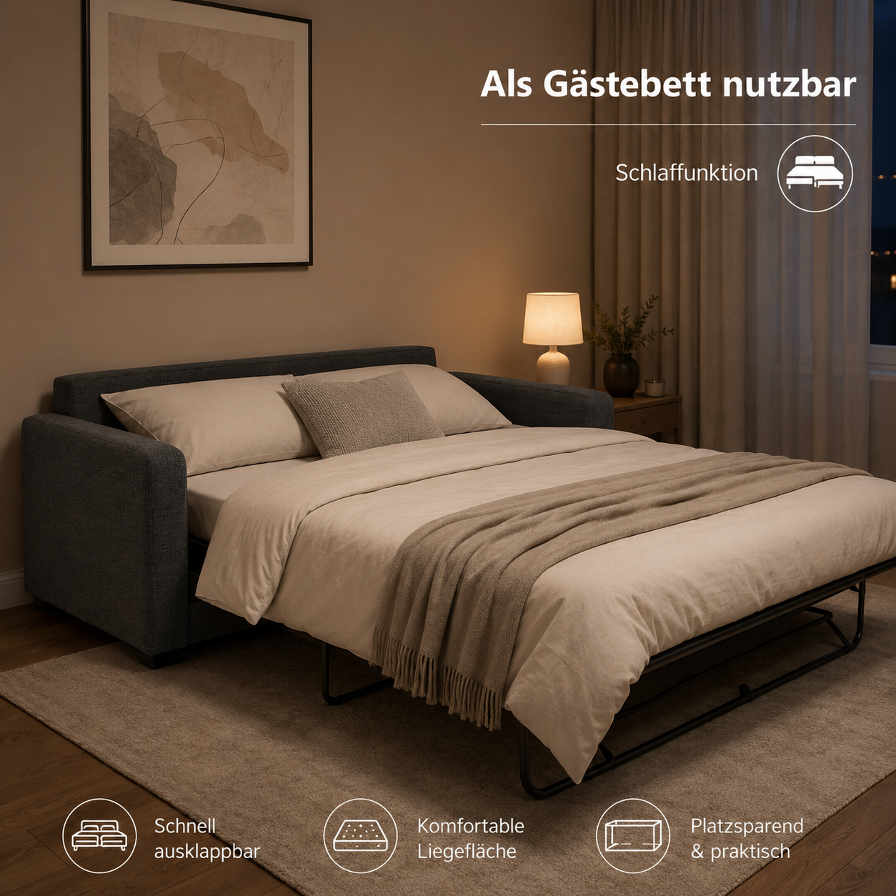 Schlafsofa Anthrazit für Gästezimmer und Studio-SelviaModern