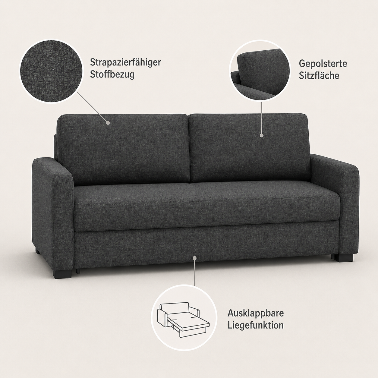 Schlafsofa Anthrazit für Gästezimmer und Studio-SelviaModern