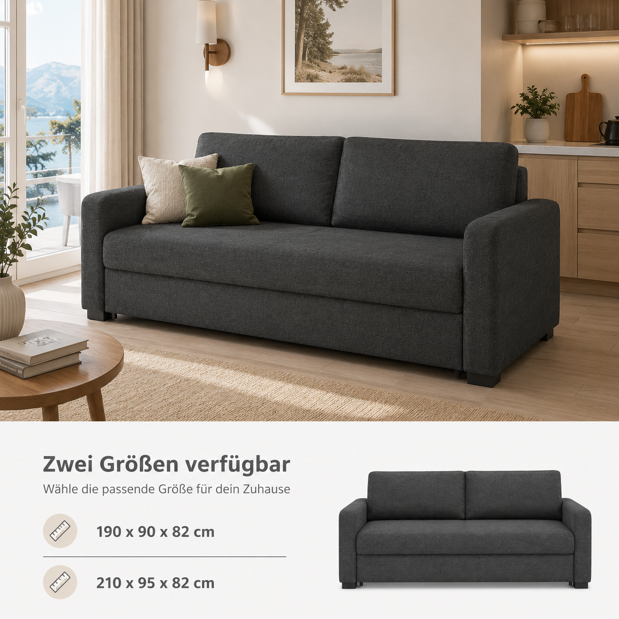 Schlafsofa Anthrazit für Gästezimmer und Studio-SelviaModern