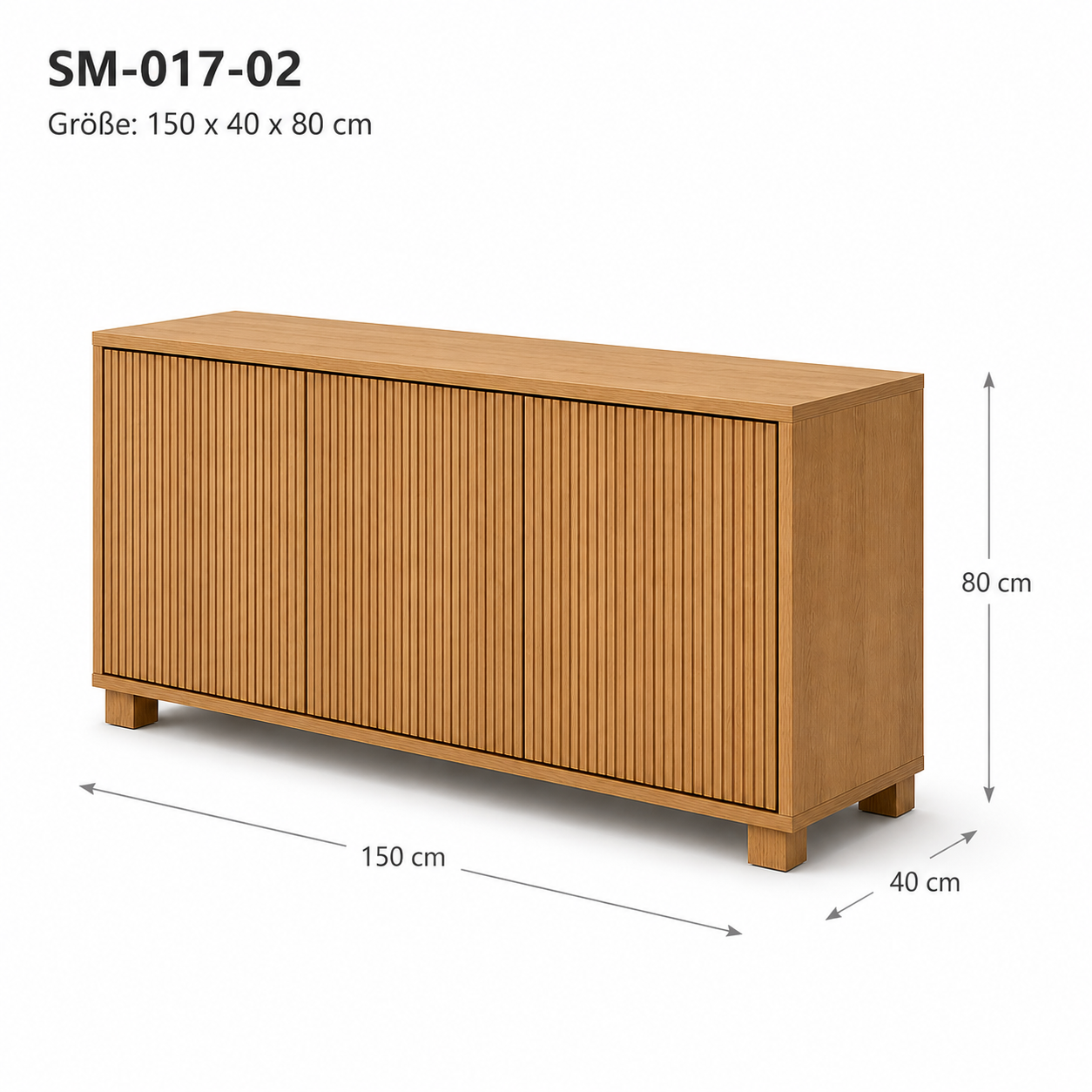 Sideboard Eiche Natur mit geriffelter Front-SelviaModern