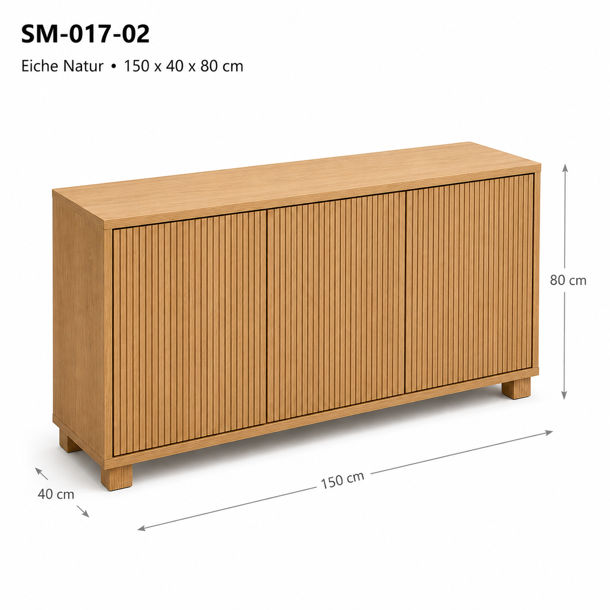 Sideboard Eiche Natur mit geriffelter Front-SelviaModern
