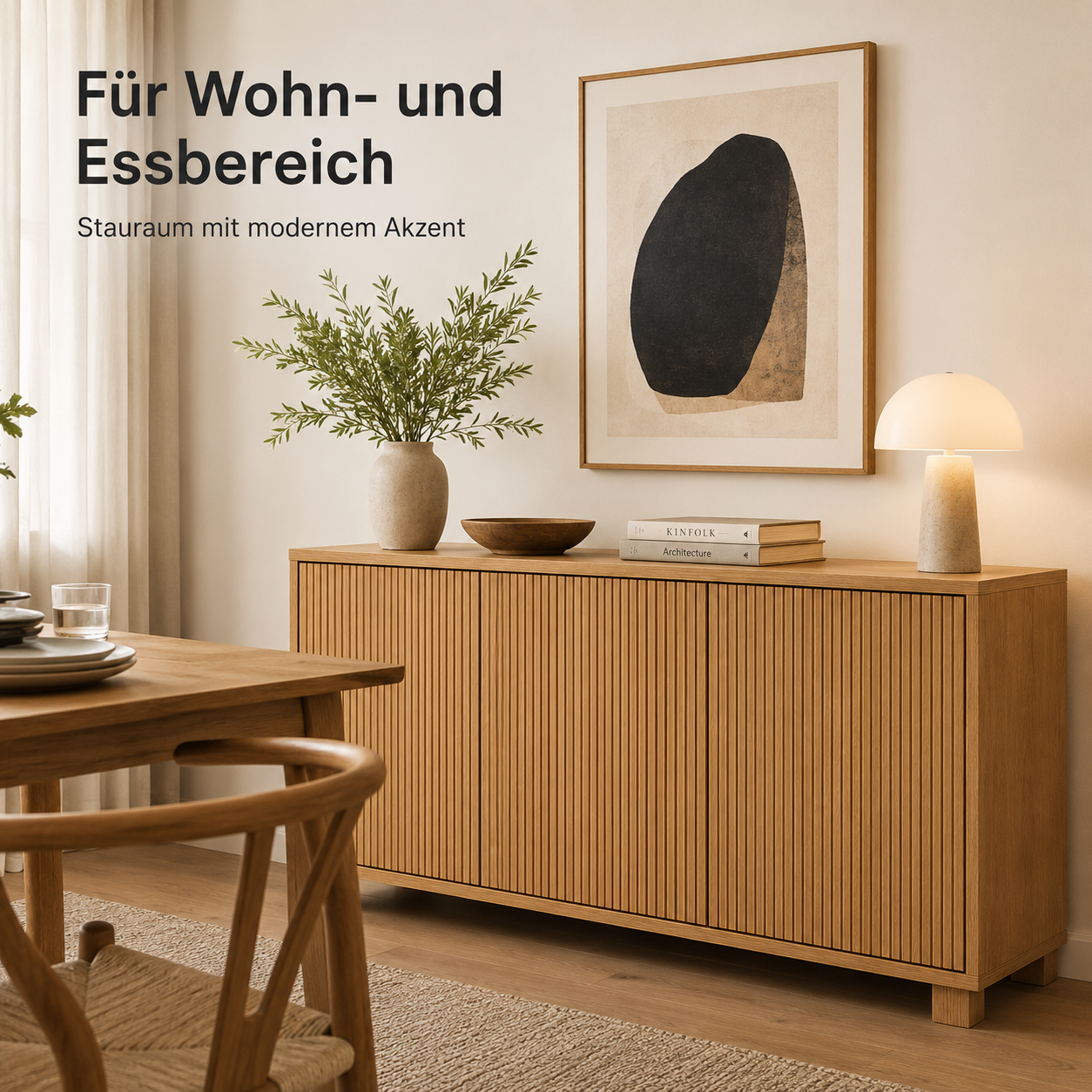 Sideboard Eiche Natur mit geriffelter Front-SelviaModern