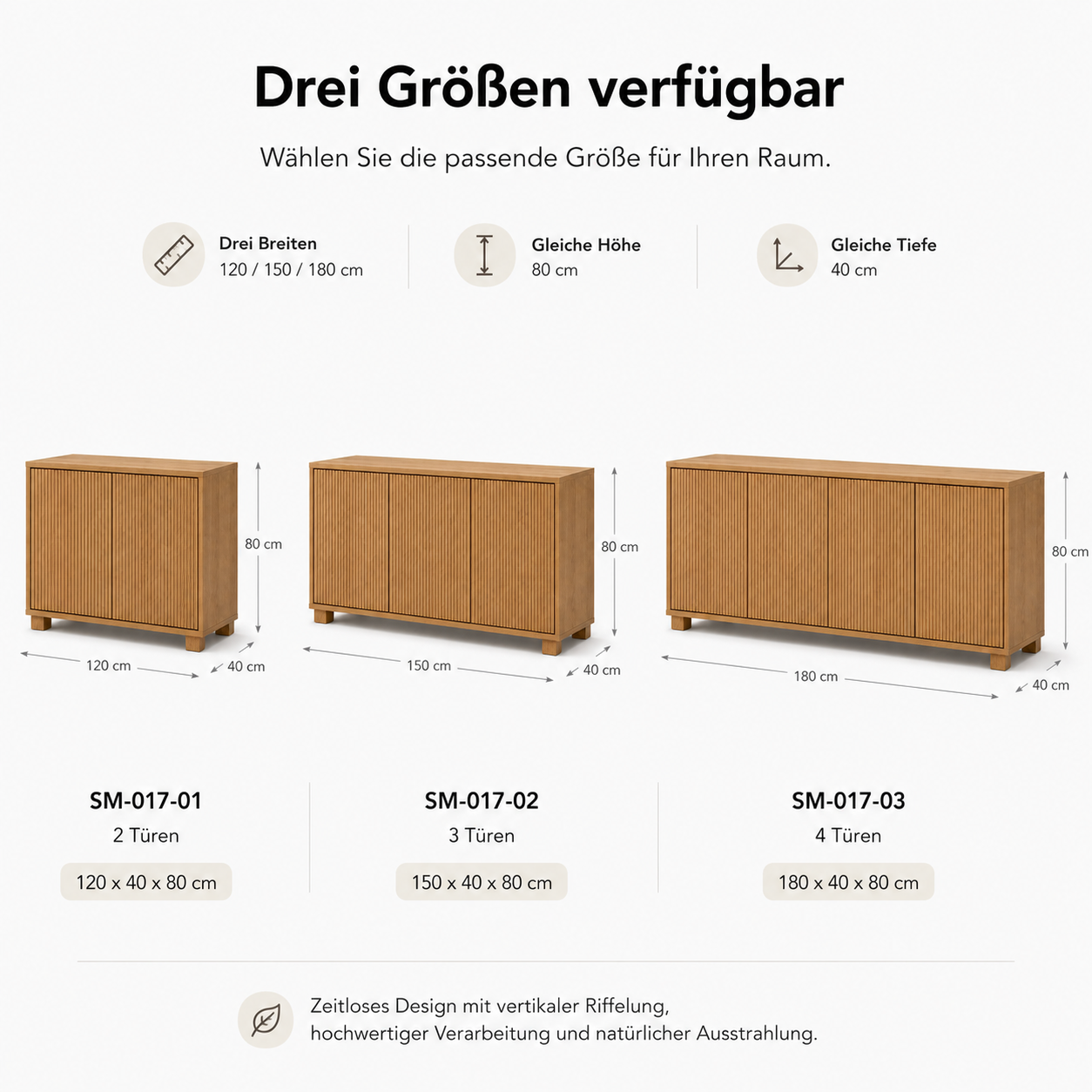 Sideboard Eiche Natur mit geriffelter Front-SelviaModern