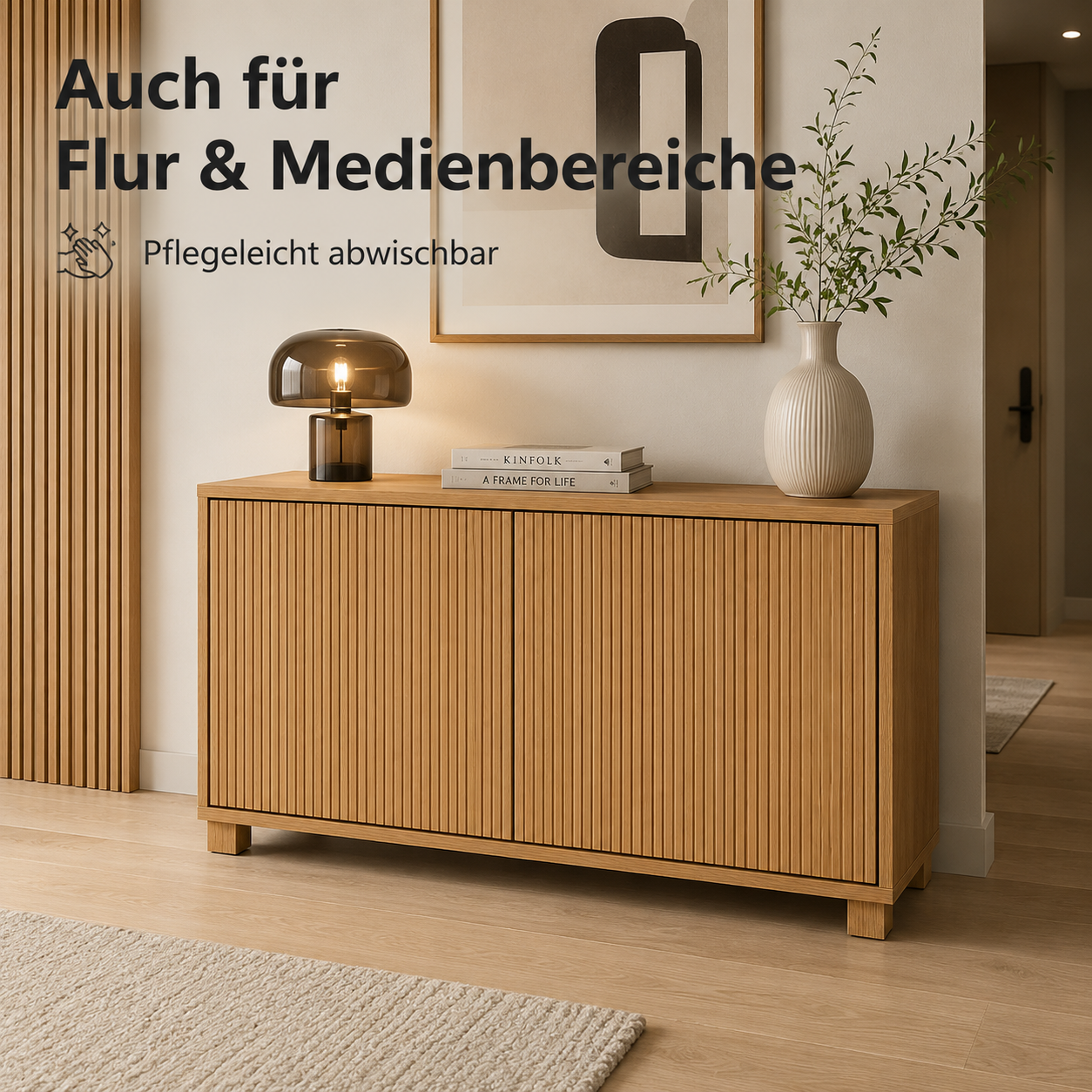 Sideboard Eiche Natur mit geriffelter Front-SelviaModern