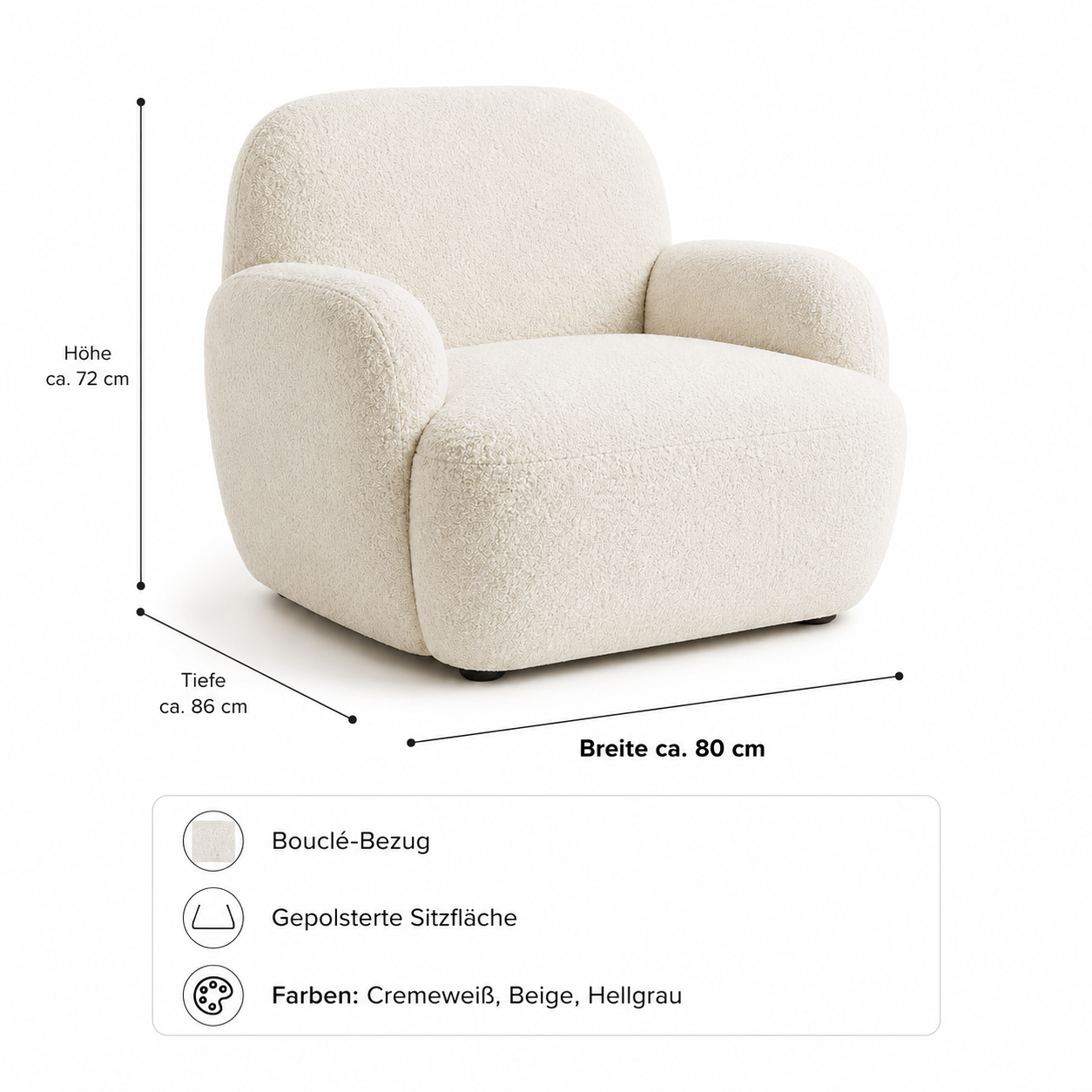 Relaxsessel 80 cm mit Bouclé-Bezug-SelviaModern