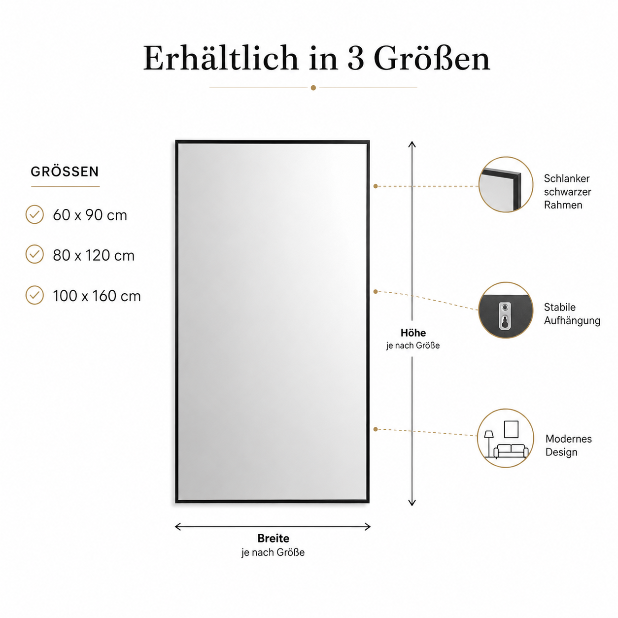 Großer Wandspiegel Schwarz für Flur und Schlafzimmer-SelviaModern