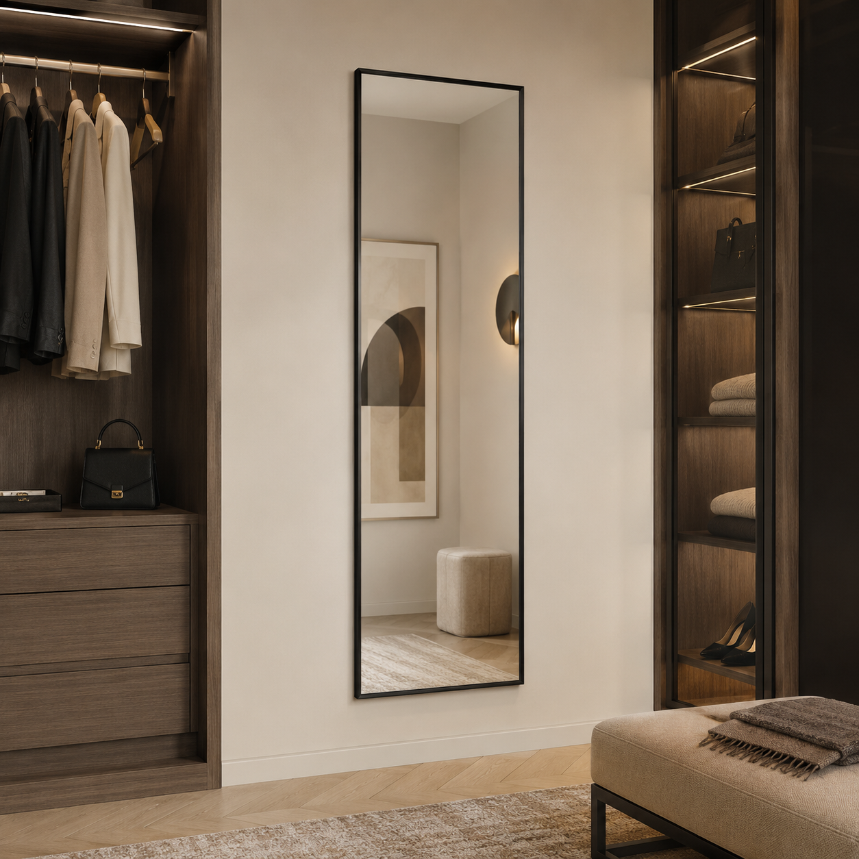 Großer Wandspiegel Schwarz für Flur und Schlafzimmer-SelviaModern