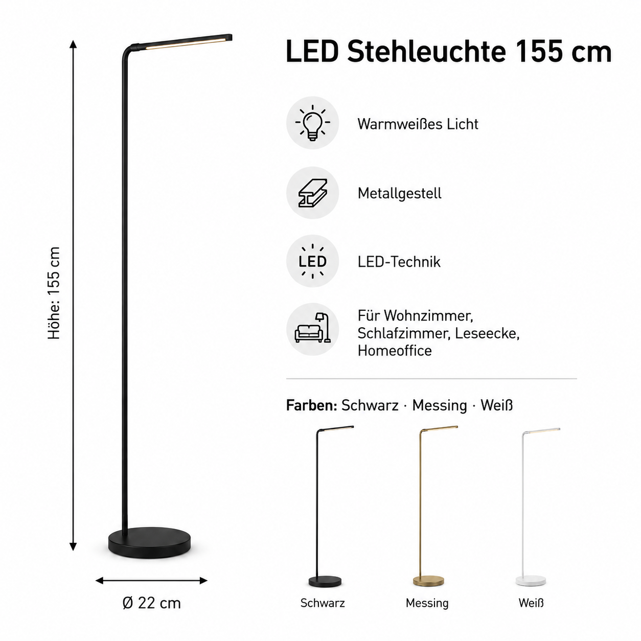 LED Stehleuchte 155 cm mit warmweißem Licht-SelviaModern
