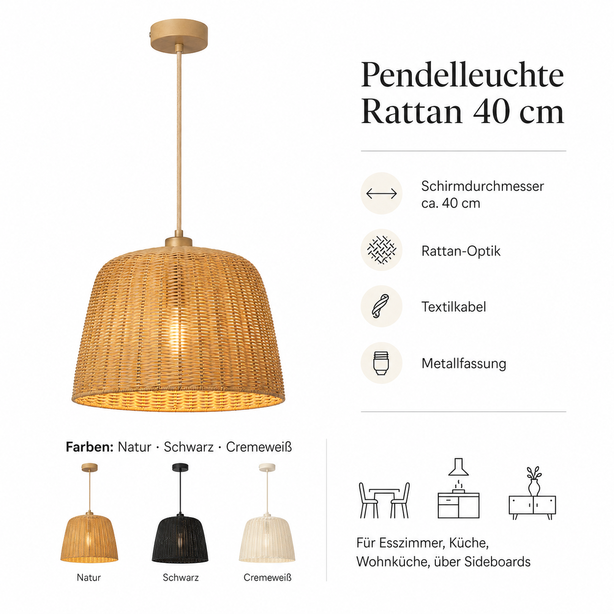 Pendelleuchte Rattan Natur 40 cm für Essbereich-SelviaModern