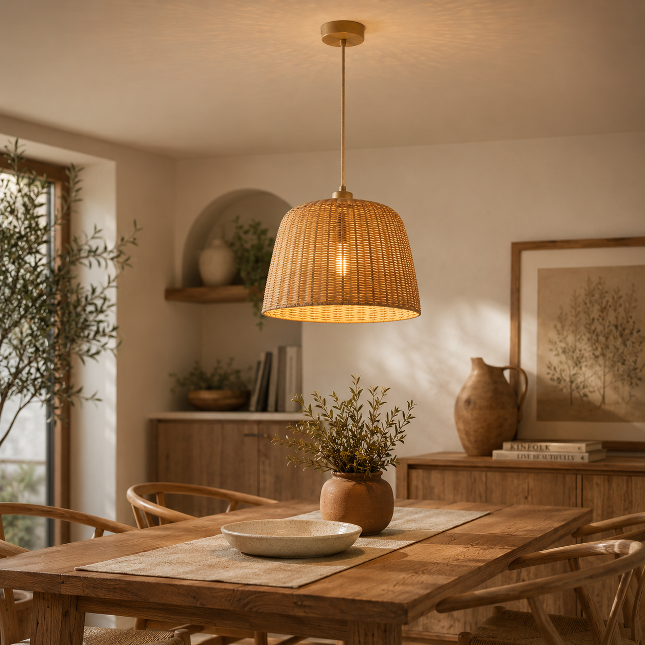 Pendelleuchte Rattan Natur 40 cm für Essbereich-SelviaModern