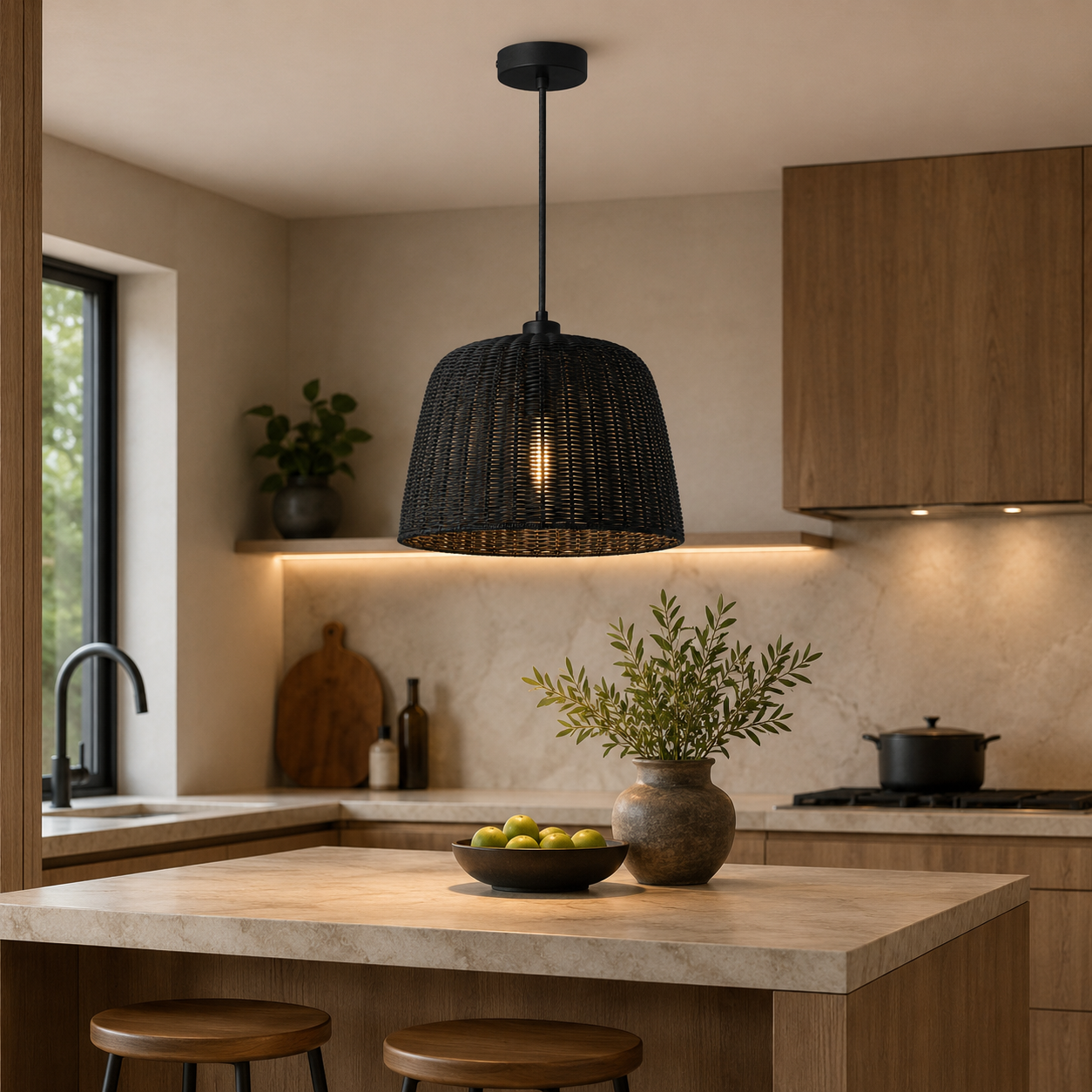 Pendelleuchte Rattan Natur 40 cm für Essbereich-SelviaModern