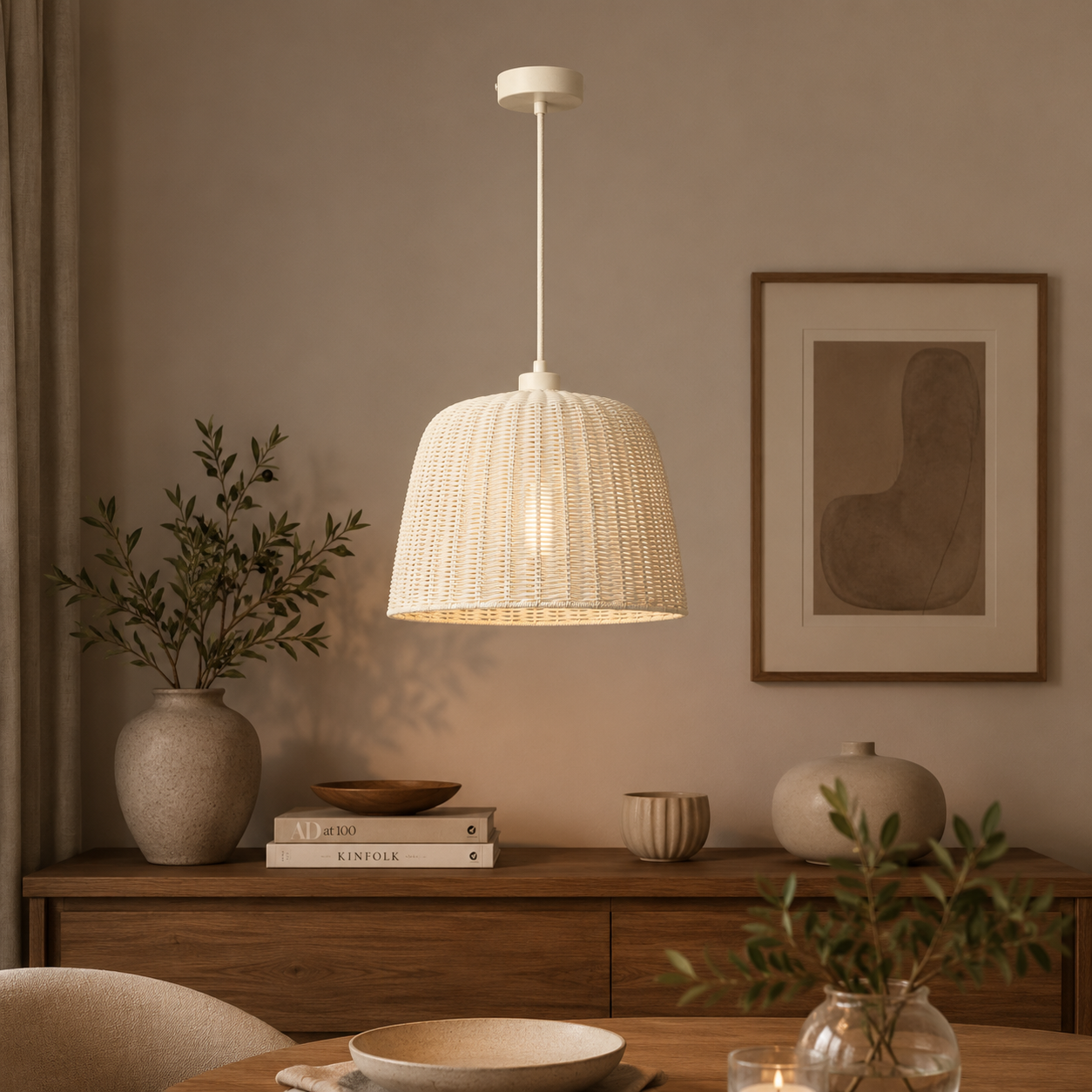 Pendelleuchte Rattan Natur 40 cm für Essbereich-SelviaModern