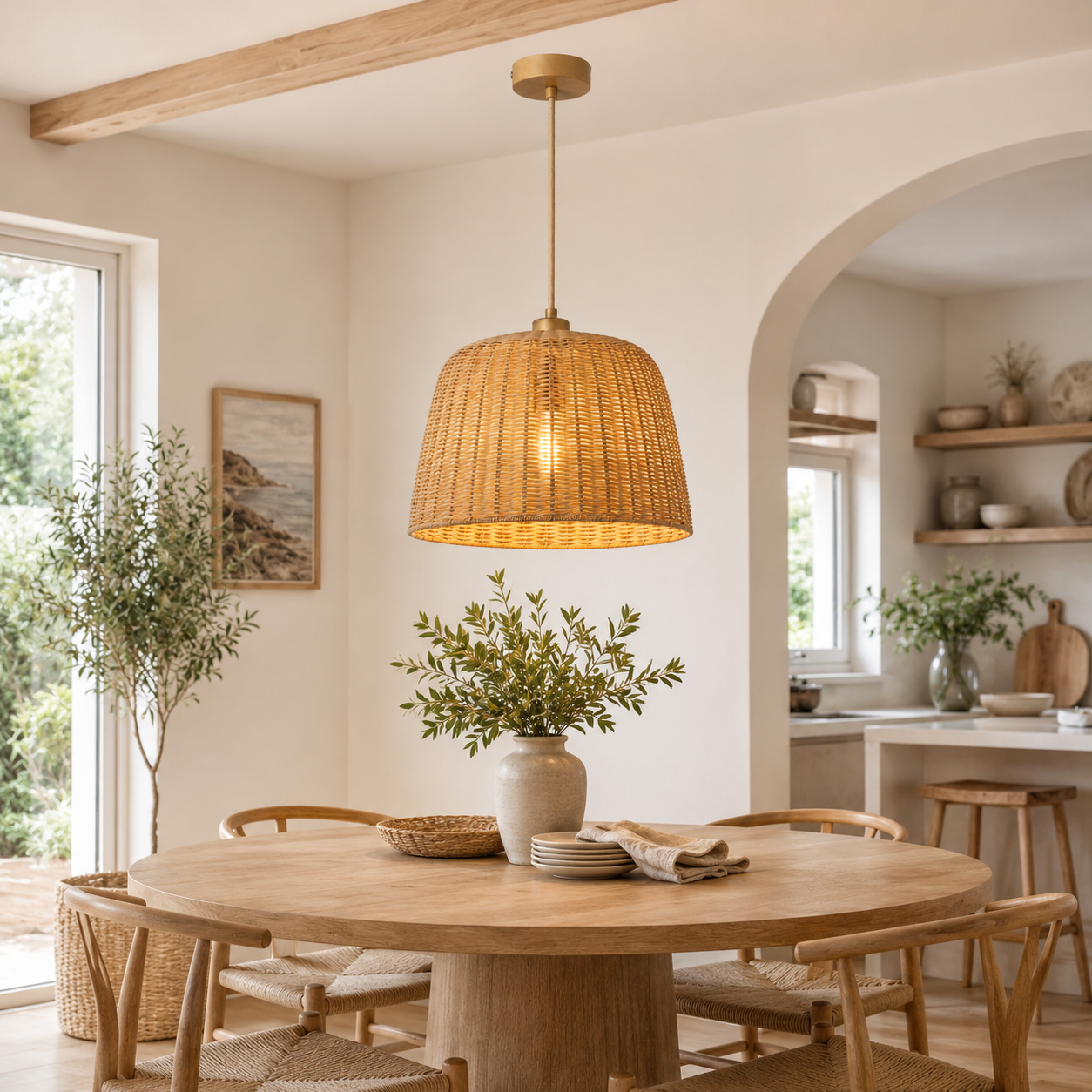 Pendelleuchte Rattan Natur 40 cm für Essbereich-SelviaModern