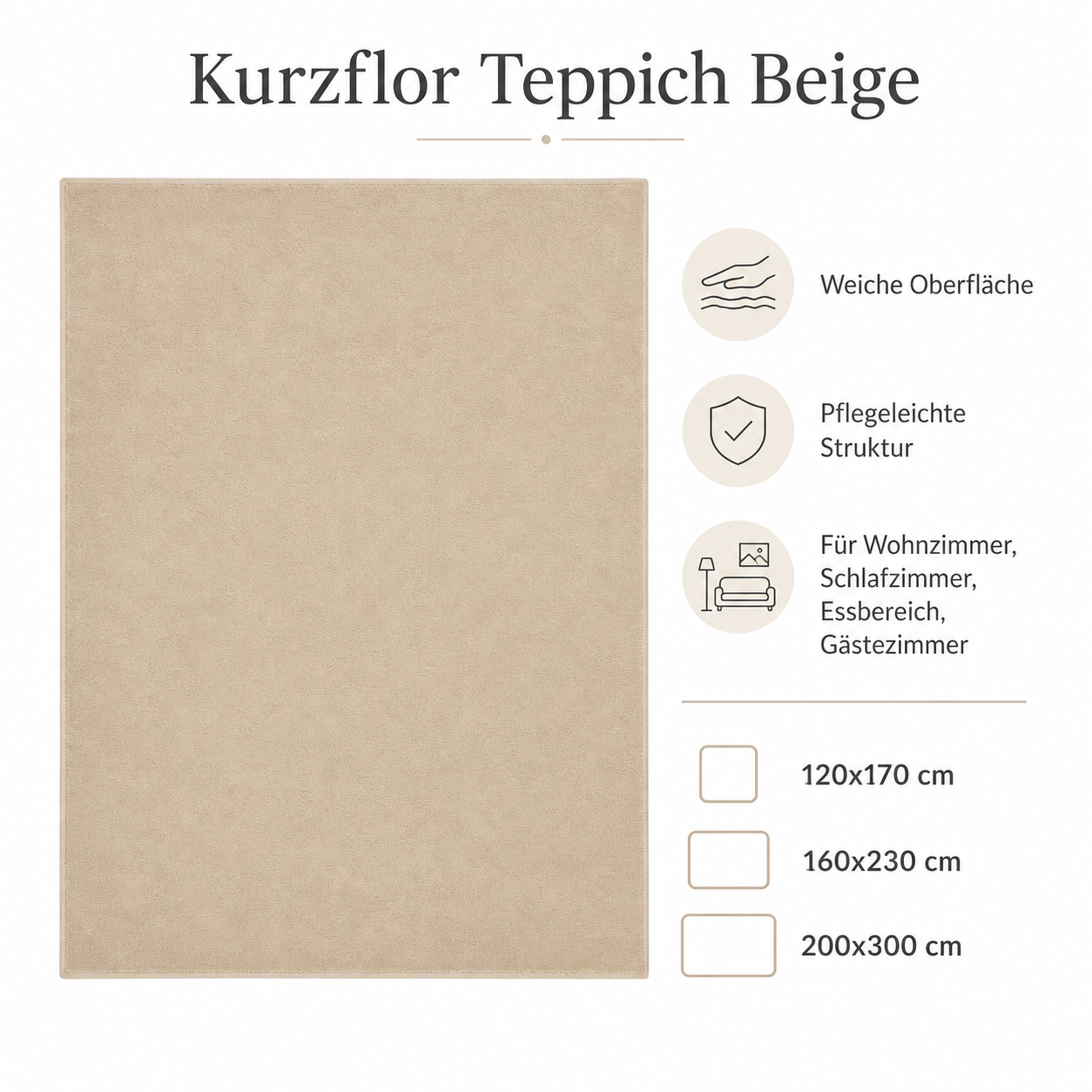 Kurzflor Teppich Beige für Wohnzimmer und Schlafzimmer-SelviaModern