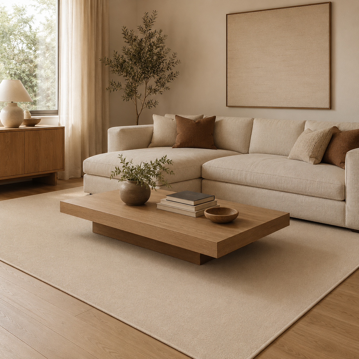 Kurzflor Teppich Beige für Wohnzimmer und Schlafzimmer-SelviaModern