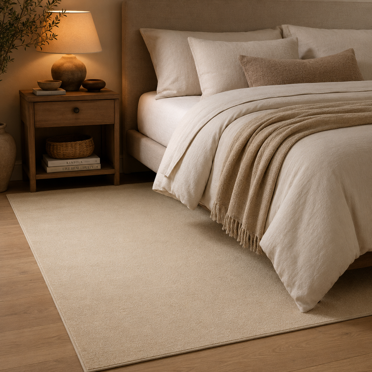 Kurzflor Teppich Beige für Wohnzimmer und Schlafzimmer-SelviaModern