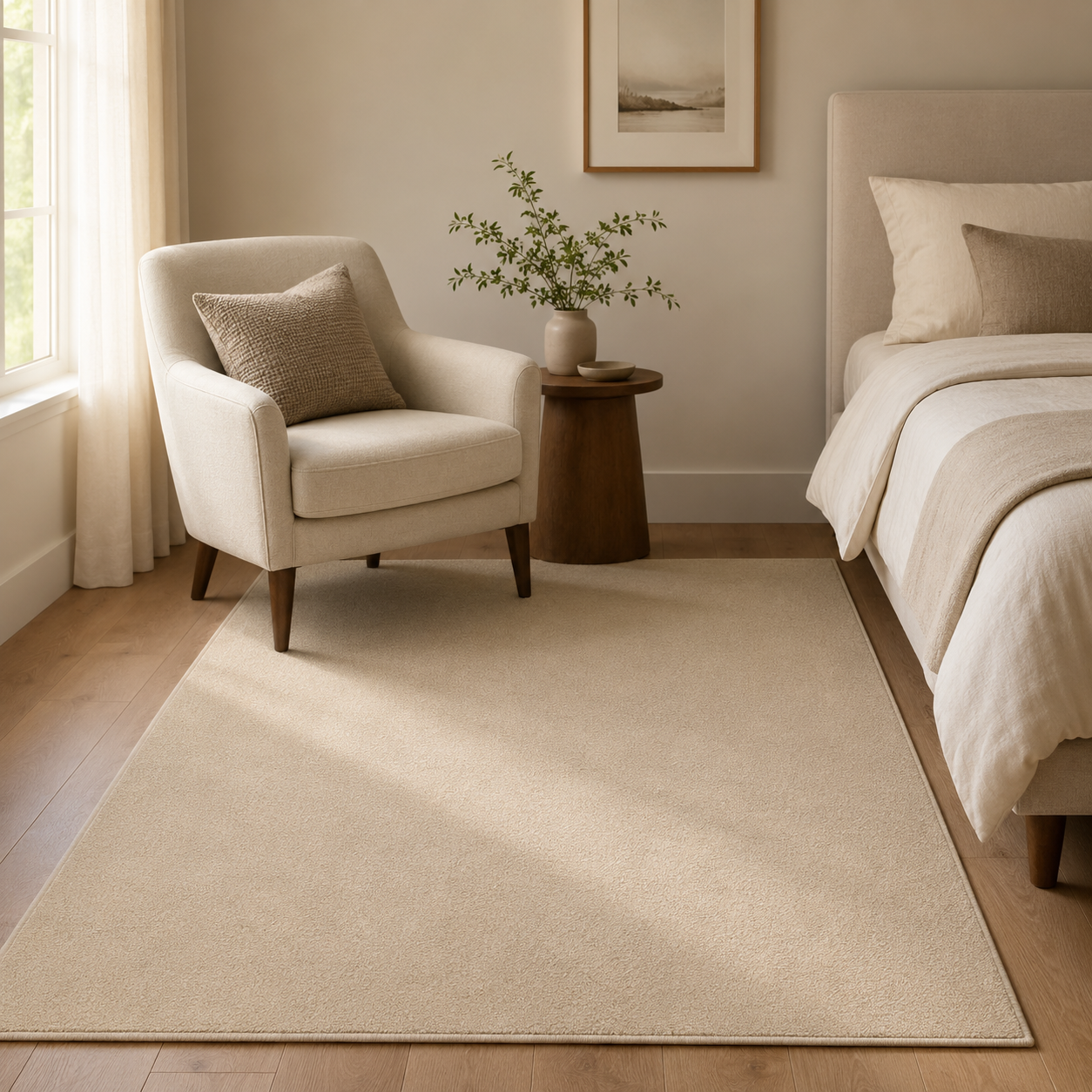Kurzflor Teppich Beige für Wohnzimmer und Schlafzimmer-SelviaModern
