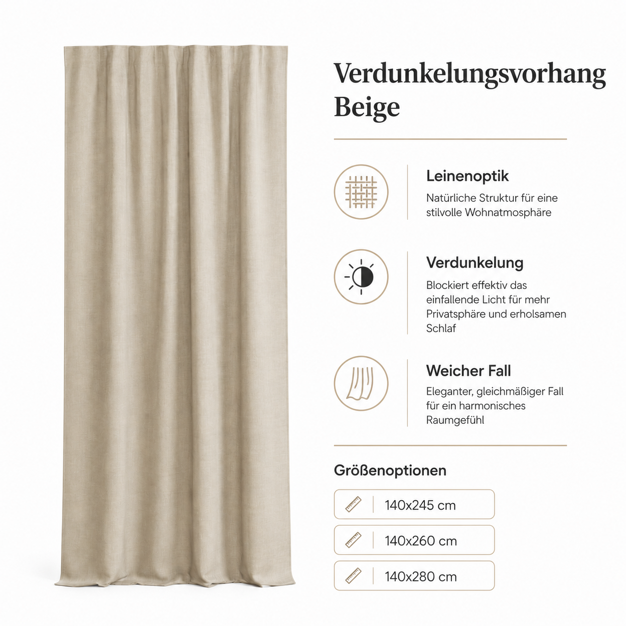 Verdunkelungsvorhang Beige in Leinenoptik-SelviaModern