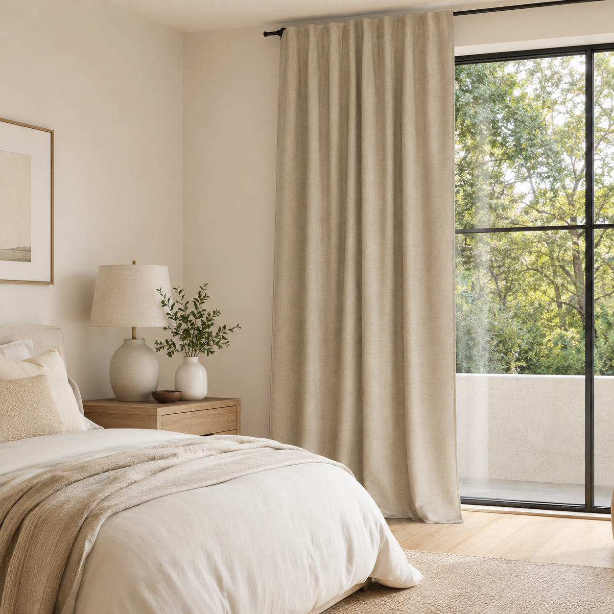 Verdunkelungsvorhang Beige in Leinenoptik-SelviaModern