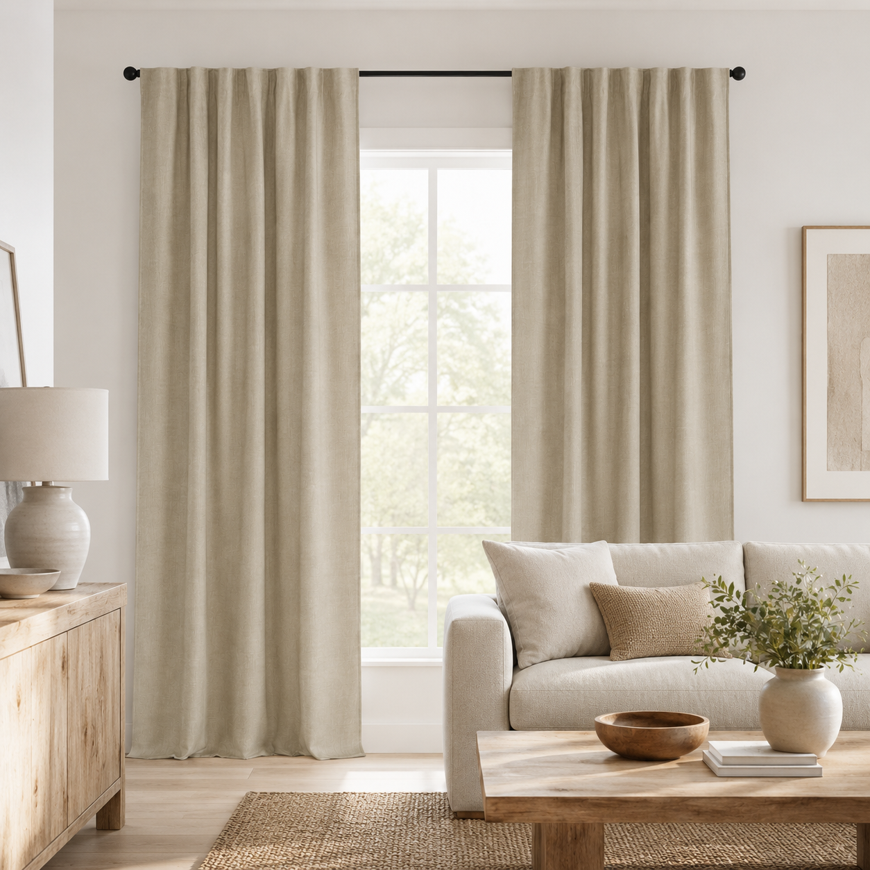 Verdunkelungsvorhang Beige in Leinenoptik-SelviaModern