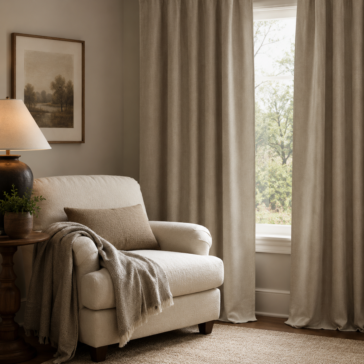 Verdunkelungsvorhang Beige in Leinenoptik-SelviaModern