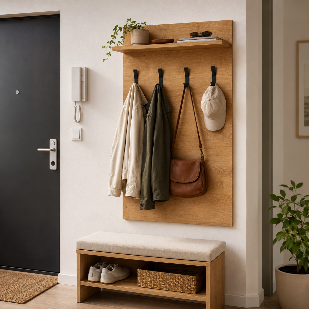 Garderobenpaneel Eiche Natur mit Haken und Ablage-SelviaModern