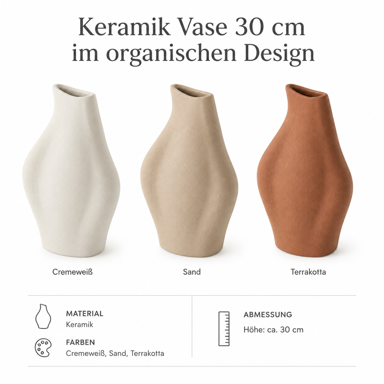 Keramik Vase 30 cm im organischen Design-SelviaModern
