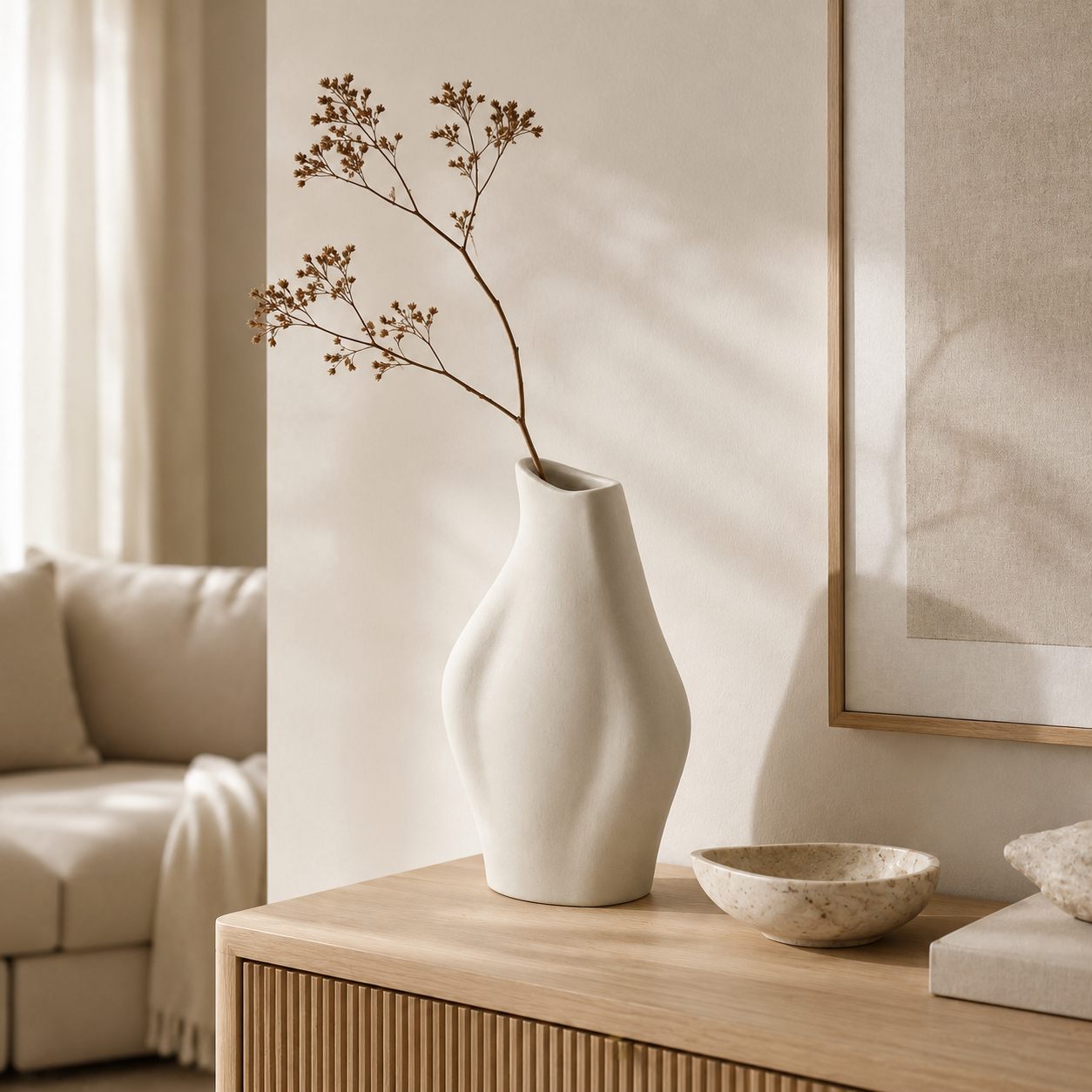 Keramik Vase 30 cm im organischen Design-SelviaModern