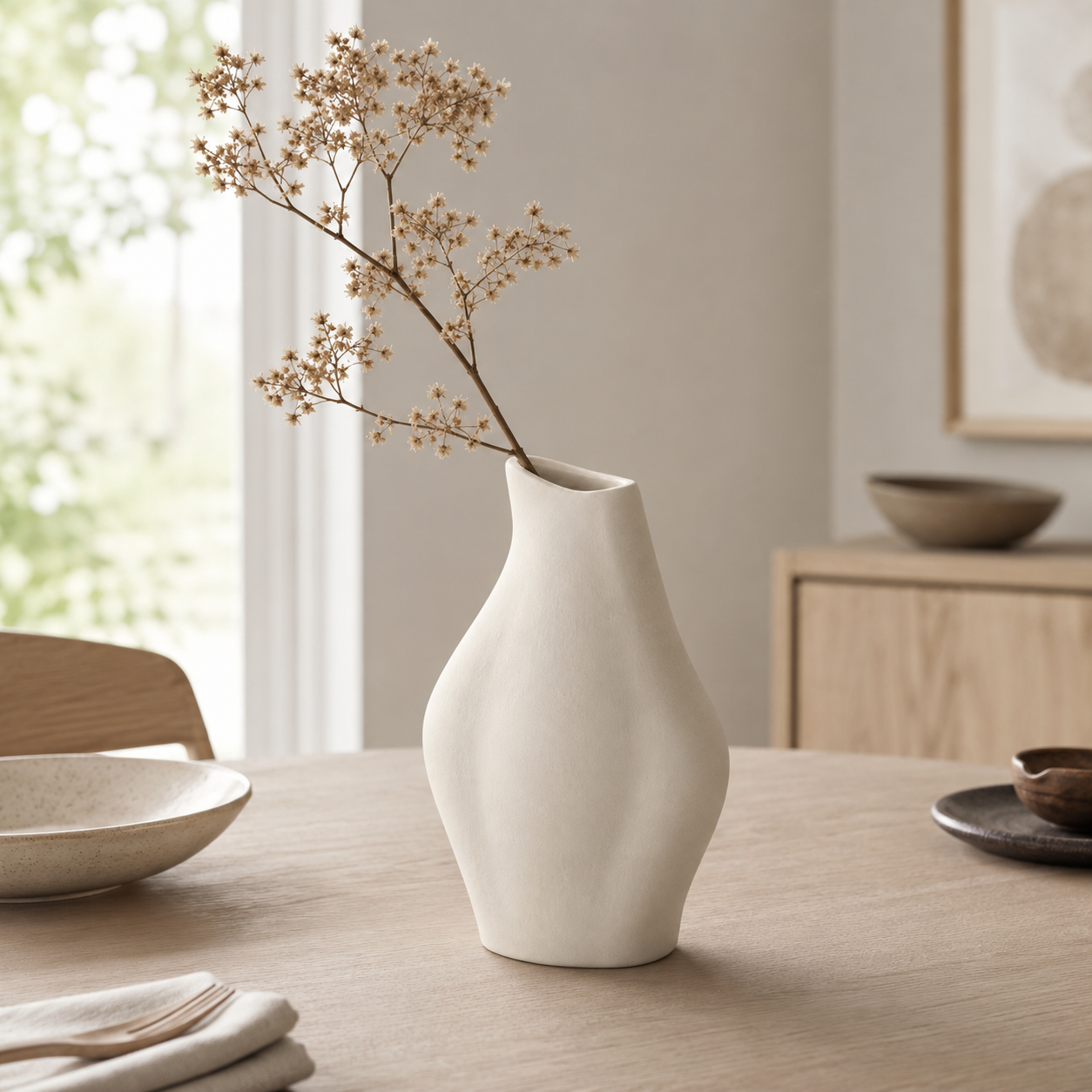 Keramik Vase 30 cm im organischen Design-SelviaModern