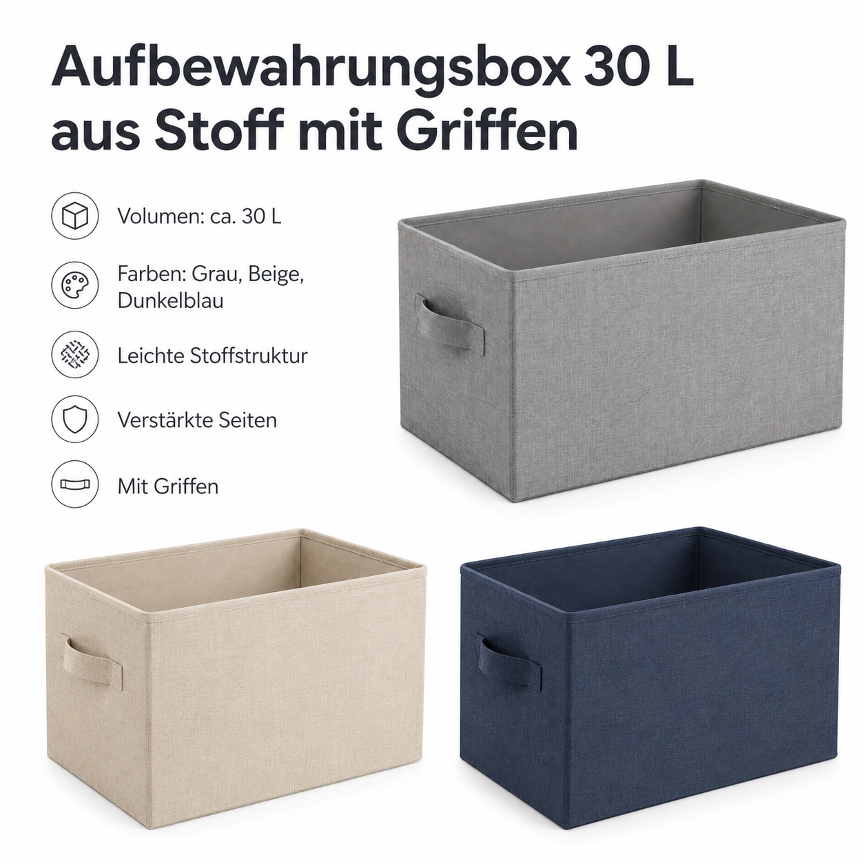 Aufbewahrungsbox 30 L aus Stoff mit Griffen-SelviaModern