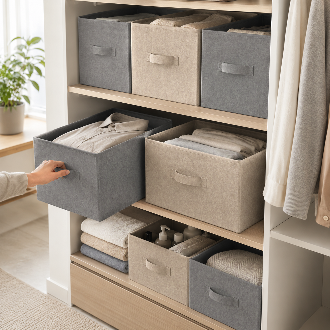 Aufbewahrungsbox 30 L aus Stoff mit Griffen-SelviaModern
