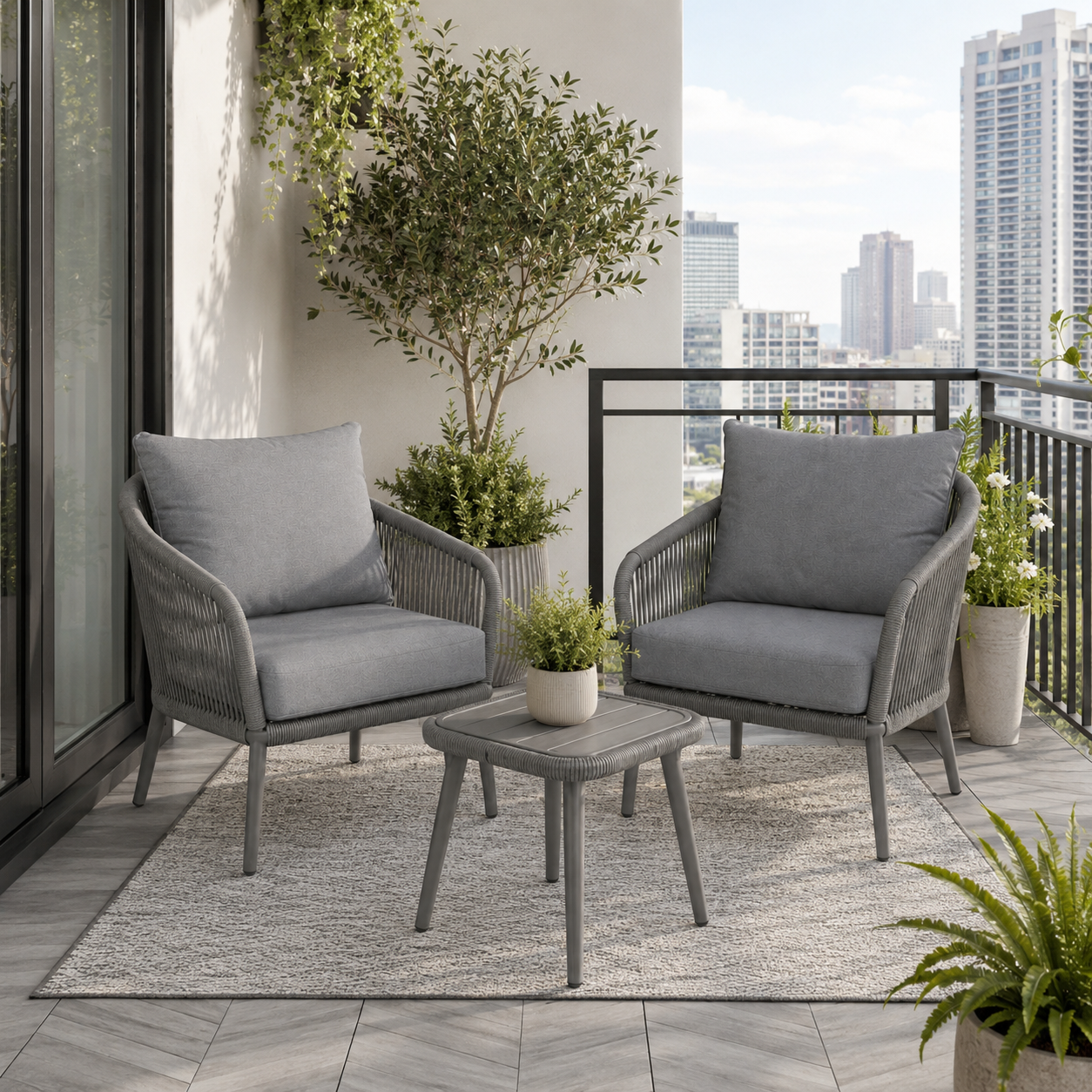 Balkon-Lounge Set 3-teilig mit Sitzhöhe 42 cm-SelviaModern