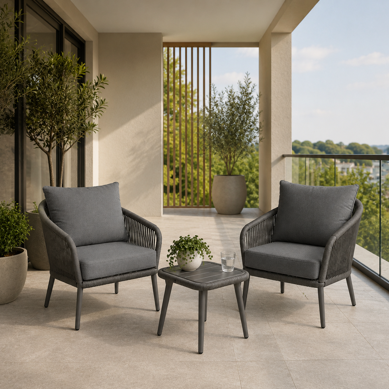 Balkon-Lounge Set 3-teilig mit Sitzhöhe 42 cm-SelviaModern