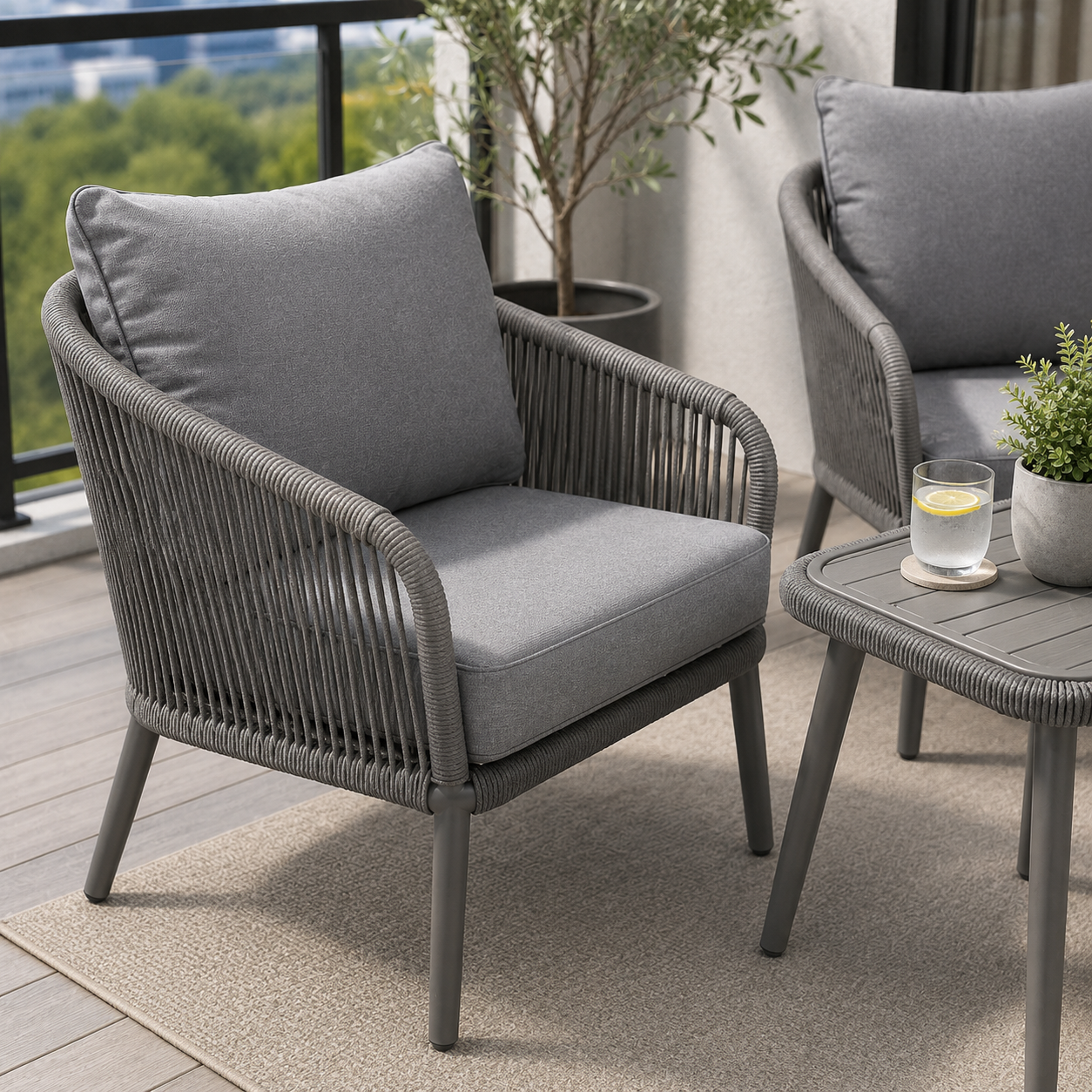 Balkon-Lounge Set 3-teilig mit Sitzhöhe 42 cm-SelviaModern