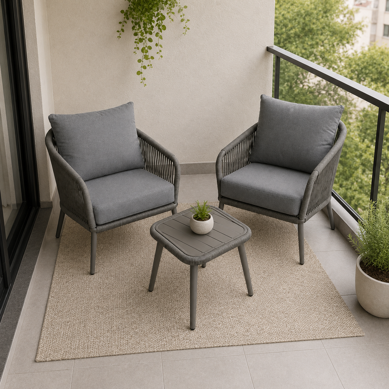 Balkon-Lounge Set 3-teilig mit Sitzhöhe 42 cm-SelviaModern