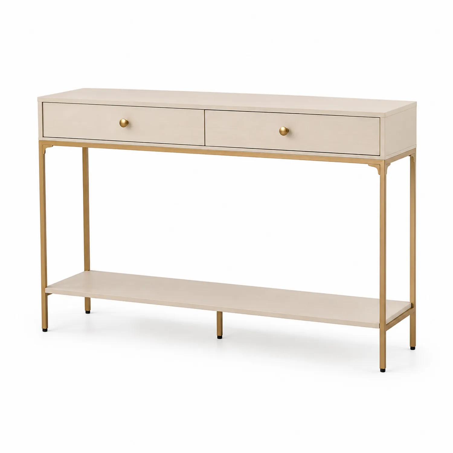 Stół konsolowy metal MDF beżowy złoty 120 cm